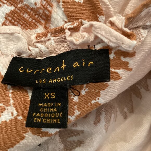 Current Air Anthropologie Womens Top Size XS XSmall Smocked Collar Tan Botanical - Picture 7 of 8
